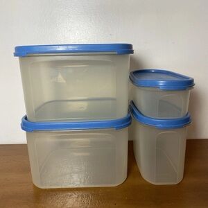 Tupperware Modular Mates Blue Seal 4 Complete Containers Vintage Discontinued